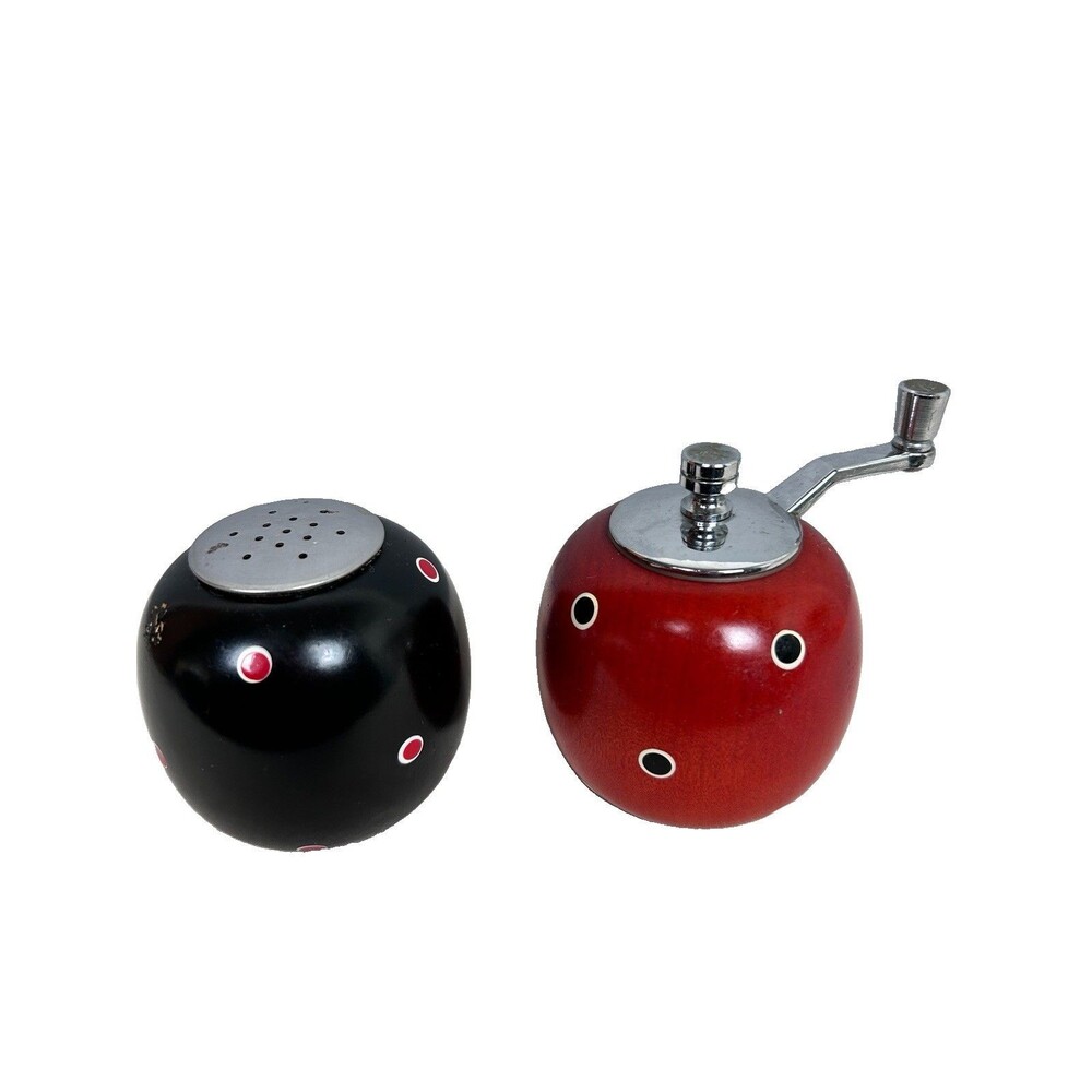 Vintage Wooden Salt and Pepper Mill Shaker Grinder Red and Black William Bounds